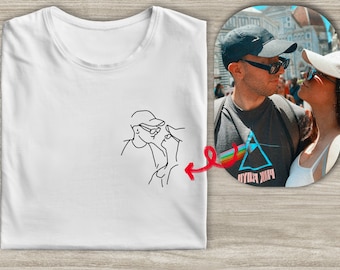 EMBROIDERED portrait T-shirt, your stylized photo, T-shirt with embroidered personalization, Unisex couple T-shirt, Valentine's Day gift.