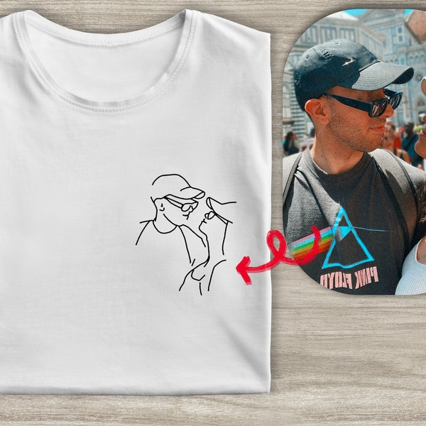 BESTICKTES Portrait-T-Shirt, Ihr stilisiertes Foto, T-Shirt mit gestickter Personalisierung, Unisex-Paar-T-Shirt, Valentinstagsgeschenk.