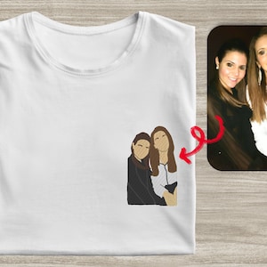 T-shirt portrait brodé, T-shirt personnalisé brodé, T-shirt couple unisexe, Votre portrait, Petit ami, Petite amie