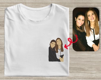 T-shirt portrait BRODÉ, T-shirt avec personnalisation brodée, T-shirt couple unisexe, votre portrait, copain et copine