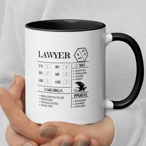 DnD Dungeons And Dragons Mug | Lawyer Character Sheet D&D Coffee Mug | Funny DnD Quote Ceramic Tea Cup With Color Inside