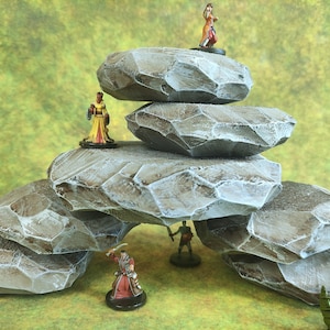 Formações Rochosas Modulares | Colinas Rochosas de Dupla Face | Terreno DnD | Terreno Modular Wargaming | Mapa de Batalha 3D de RPG de Mesa