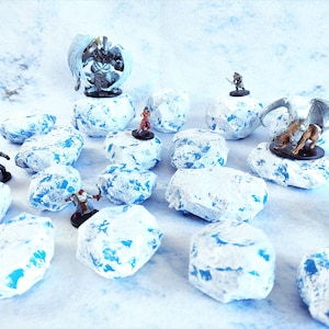Individuelles Icy Rocks Set | Kriegsspiel Bemaltes Gelände | Snow Rocks Dungeons And Dragons | DnD Rocks Winter | Frostiges Geröll Streuterrain