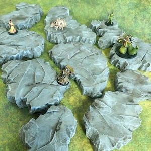 Grandes dalles de pierre peintes recto-verso, grosses roches pour le D&D, jeux de guerre, jeux de table, formations rocheuses modulaires grises