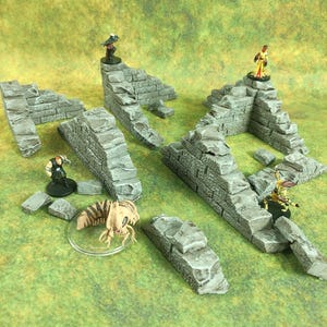 Bemalte Ruinen Scatter Terrain für D & D | Beschädigte Wände Miniatur | Zerstörte Gebäude Kriegsspiele