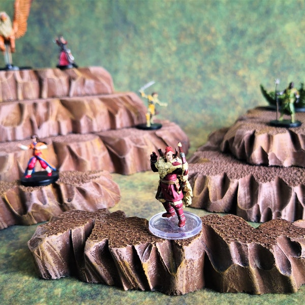 Wargame Hills Scatter Terrain | Wargaming Modular Terrain | Dungeons And Dragons Battlemap | DnD Painted Terrain | Tabletop Brown Hills