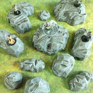 Formations rocheuses peintes pour donjons et dragons, grosses pierres grises pour jeux de guerre, D&D, Pathfinder, Fantasy Scatter Terrain