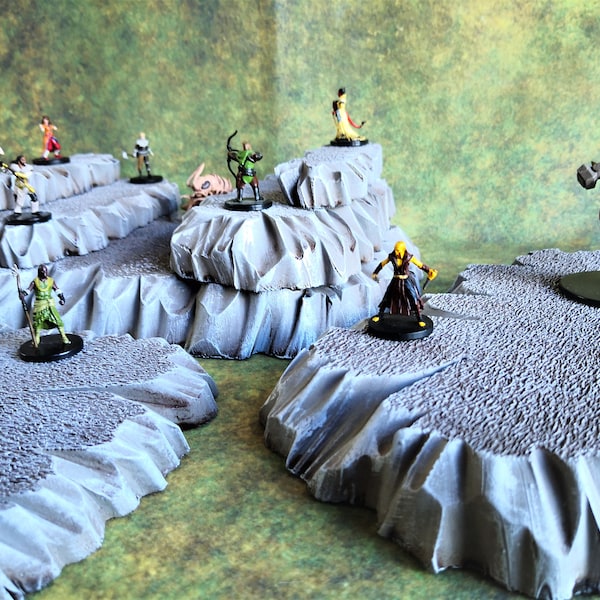 Wargame Rocky Hills Scatter Terrain | Wargaming Modular Terrain | Dungeons And Dragons Battlemap | DnD Painted Terrain | Tabletop Grey Hills