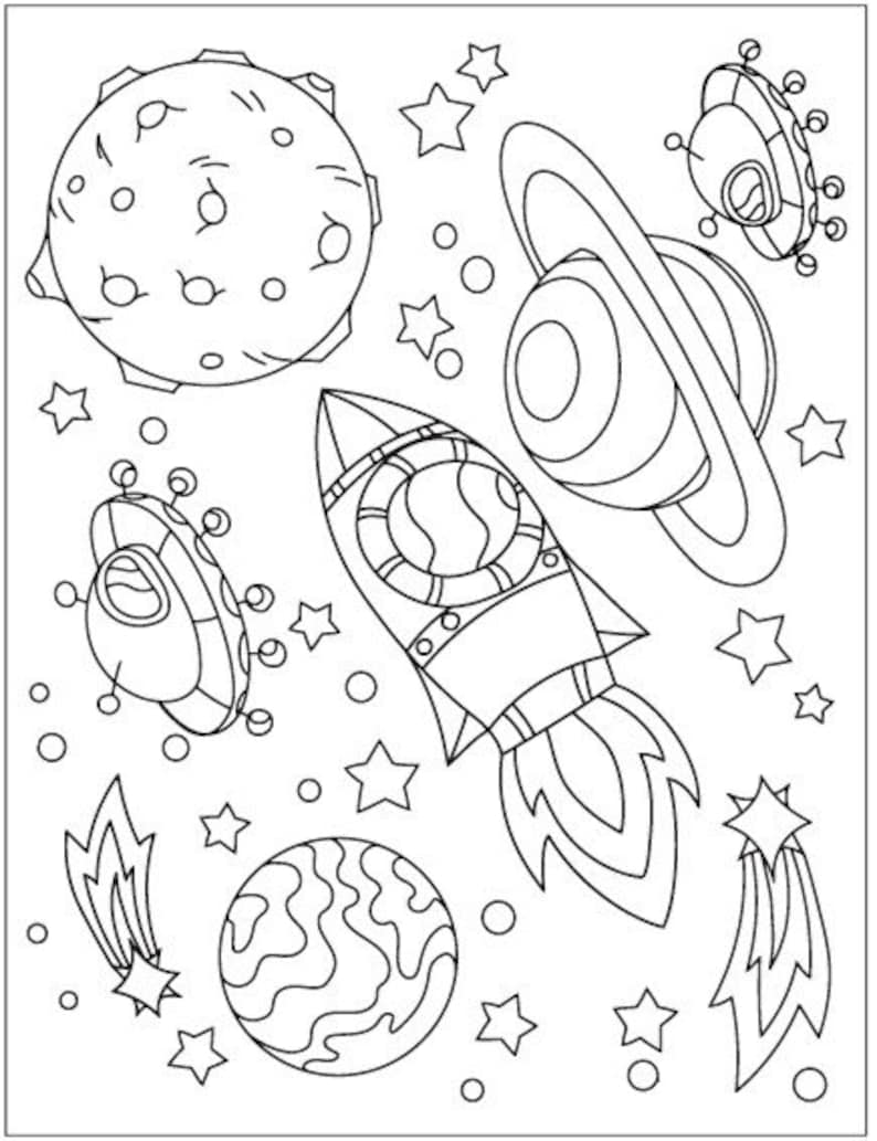 20 Outer Space Coloring Pages - Etsy