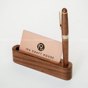 Porte-stylo et porte-cartes en bois gravé personnalisé nom/logo, cadeau de bureau pour lui/père/patron/PDG/collègue/médecin/organisateur de bureau minimaliste