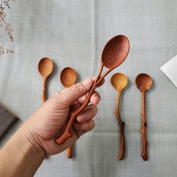 Hand Carved Branch Wooden Spoon Personalized Gift For Cooking Lover, Wooden Serving Utensil, Vintage Kitchen Decor, Unique Spoon Gift