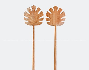 Monstera Salad Servers: Handmade Wooden Serving Utensils, Farmhouse Decor