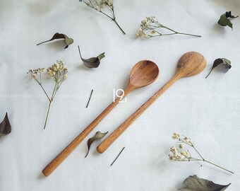 Handmade Korean Style Wooden Long Handle Spoon For Eating, Mixing Stirring Spoon, Wooden Kitchen Utensils, Vintage Coffee Tableware Decor