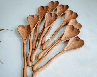 Handmade Wooden Heart Spoon Set Anniversary Gift For Wife, Custom Engraved Spoon Personalized Wedding Party Favors Gift, Engagement Gift