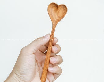 Handcrafted Heart Wooden Spoon: Custom Engraved Spoons Personalised Gifts for Wedding Favors, Gifts for Couples, Kitchen Utensils & Decors