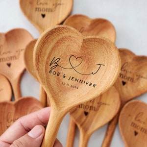 Personalized Wooden Heart Spoon Wedding Favors For Guests In Bulk, Wedding Gifts, Bridal Shower Favors, Bridesmaid Gifts, Thank You Gifts