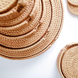 Round Rattan Placemats and Coasters Set of 6/8 With Holder, Thanksgiving Decor, Holiday Decor, Dining Table Decor, Wedding Table Setting