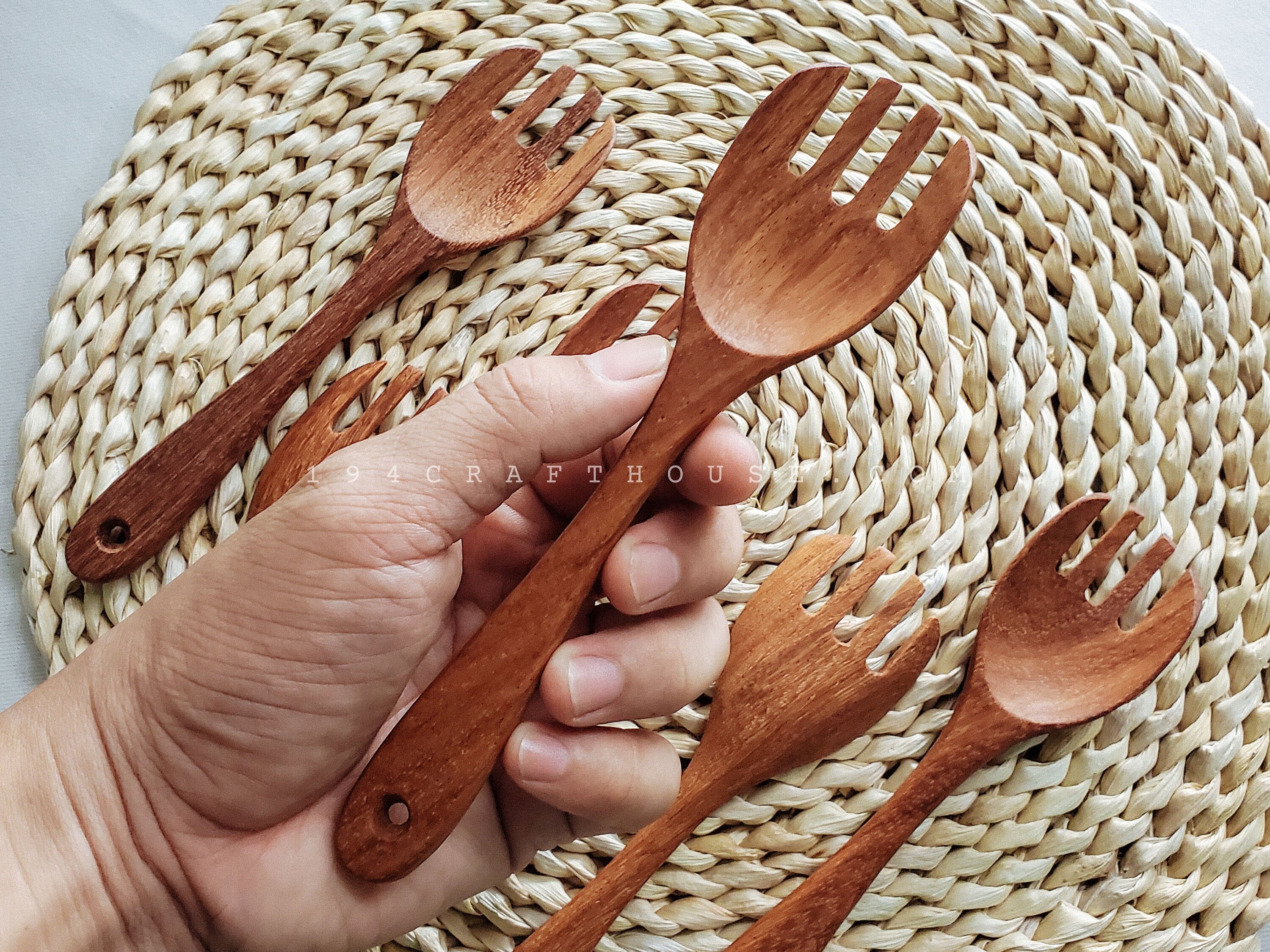 Wooden Spoon / Spatula SET of 3 Wooden Spoon / Rake for Pasta Spaghetti  Slotted Spatula Spoon Classic From Cherry Wood 32 