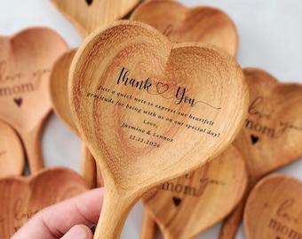 Personalized Wooden Heart Spoon: Wedding Thank You Gifts, Wedding Favors For Guest In Bulk, Bridal Shower Favors, Bachelorette Party Favors