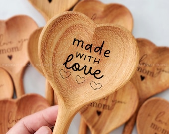 Made With Love Laser Engraved Spoon Personalized Gift For Her, Wedding Favors Gifts For Guest In Bulk, Wooden Utensils Kitchen Shower Gift