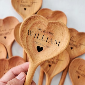 Mr. & Mrs. Engraved Heart Wood Spoon: Personalized Wedding Gifts For Couples, Wedding Favors for Guest, Engagement Gift, Bridal Shower Gift