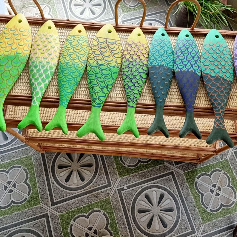 Recorte de peixe em madeira 3D inacabado, projetos de artesanato faça você mesmo, arte de parede costeira, decoração de parede para casa de praia no verão, brinquedos infantis para pintura à mão imagem 19