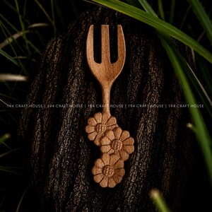 Hand-carved Sunflower Wooden Fork Personalized Gift for Kid, Creative Outdoor Play Mud Kitchen, Potion Play Kit, Montessori Sensory Play