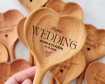 Personalisierter gravierter hölzerner Herzlöffel: Hochzeitsgeschenke für Paare, Verlobungsgeschenk, Brautpartygeschenk, Hochzeitsgastgeschenke für Gäste