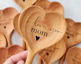 I Love You Mom Engraved Wooden Spoon: Personalized Gift For Mom, Grandma, Her, Mother's Day Gift, Birthday Gift, Kitchen Gift & Decor