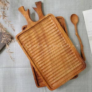 Handgefertigtes Holztablett mit Griff, Frühstückstablett Dekorativ, Kaffeetischtablett Vintage Küchendekor, Charcuterie Käsebrett