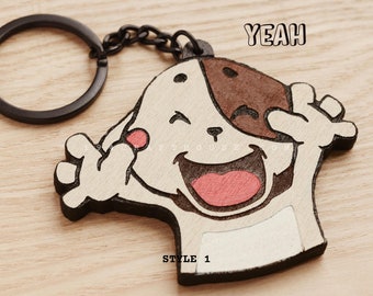 Handmade Wooden Dog Keychain Personalized Gift For Kid/ Her/ Him/ Wife/ Husband/ Mama/ Mom/ Dad/ Daughter/ Son/ Men/ Women/ Best Friend