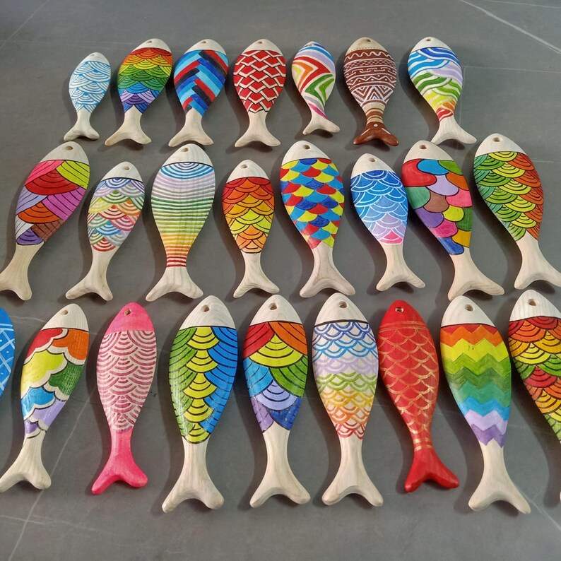 Recorte de peixe em madeira 3D inacabado, projetos de artesanato faça você mesmo, arte de parede costeira, decoração de parede para casa de praia no verão, brinquedos infantis para pintura à mão imagem 17