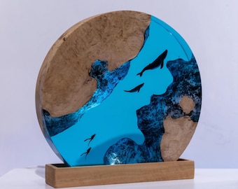 Whale & Scuba Diver Ocean Resin Lamp: Personalized Birthday Gift for Scuba Diver, Father's Day Gift for Dad, Him, Beach Home Decor