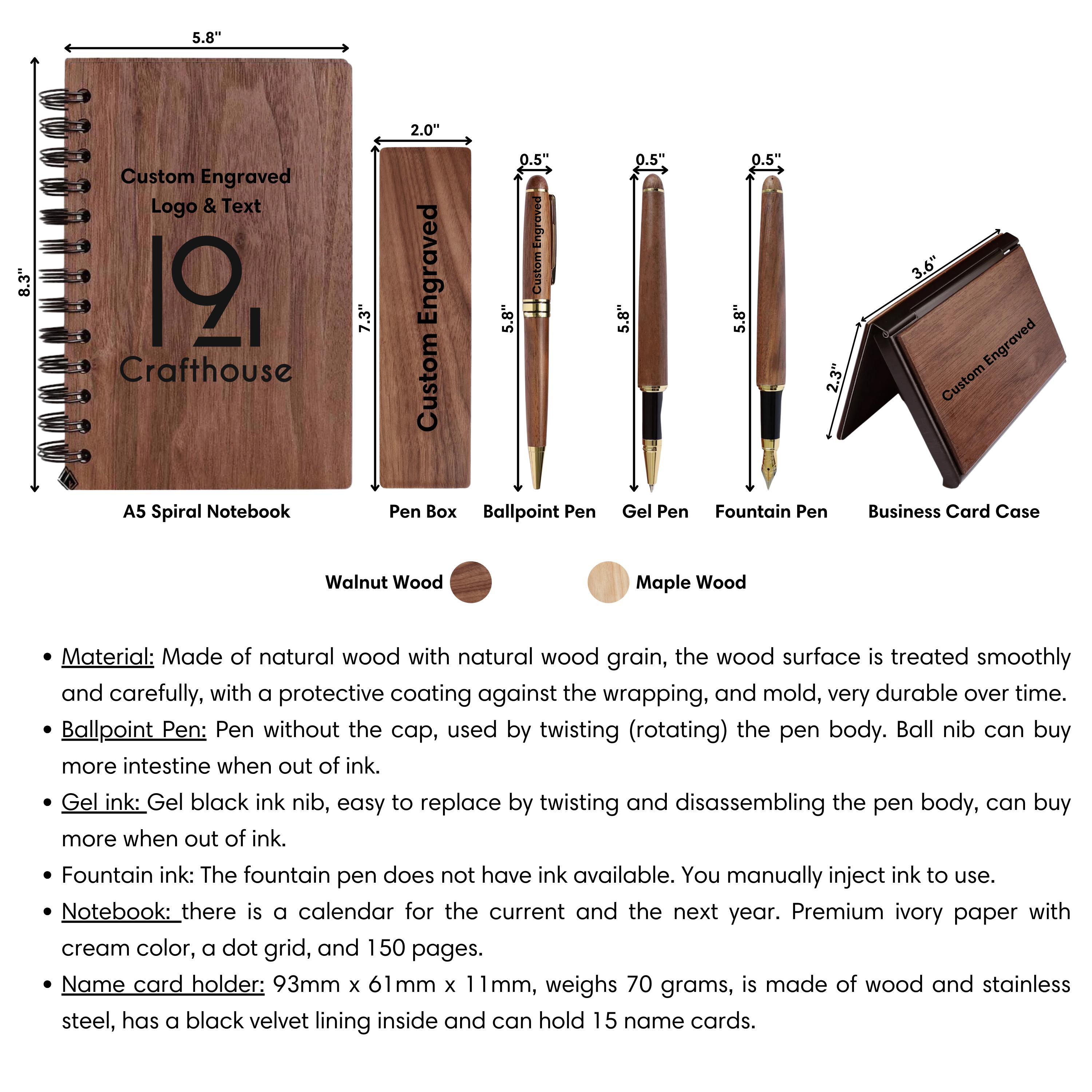 Custom Engraved Wooden Pen Set: Corporate Gift With Case & Notebook - Etsy