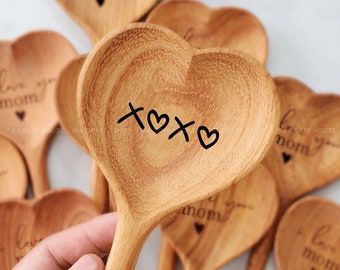 XOXO Gravierter Herzlöffel aus Holz: Personalisiertes Geschenk für Sie, Ihn, Hochzeitsgeschenk für Paare, Brautpartygeschenke, Küchengeschenke