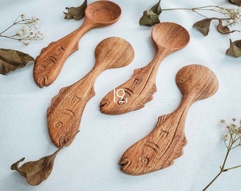 Unique Wooden Fish Spoon Personalized Gift For Fish Lover, Tiny Wooden Eating Spoon For Kid, Fish House Decor, Wooden Utensils Kitchen Decor