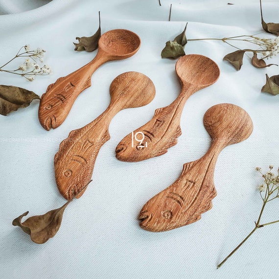 Unique Wooden Fish Spoon Personalized Gift for Fish Lover, Tiny