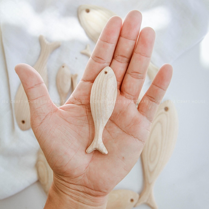 Recorte de peixe em madeira 3D inacabado, projetos de artesanato faça você mesmo, arte de parede costeira, decoração de parede para casa de praia no verão, brinquedos infantis para pintura à mão imagem 5