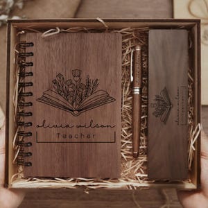 Personalized Wood Notebook & Pen Set: Engraved Walnut Stationery Gift Box