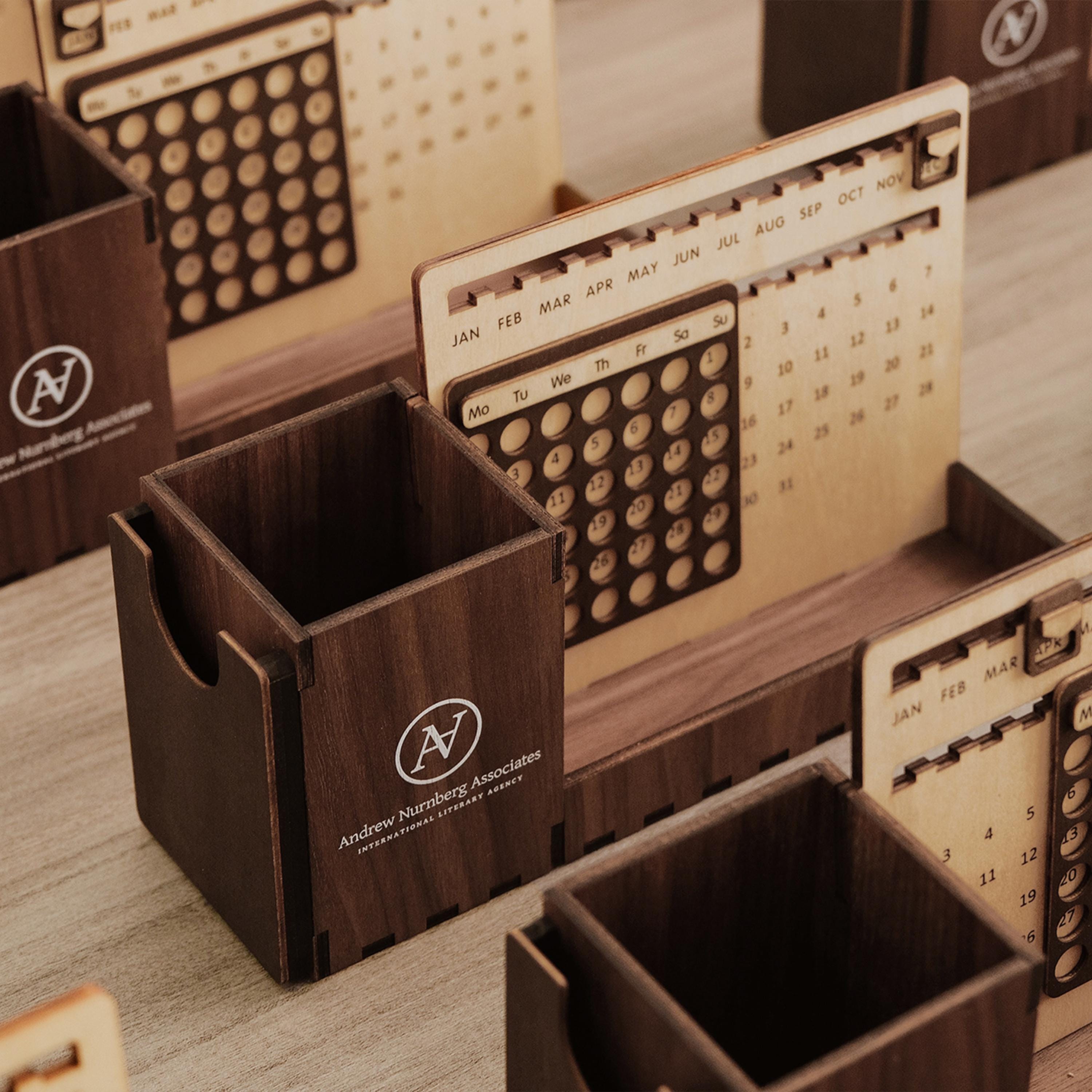 Custom Perpetual Desk Calendar With Storage/ Pen Holder, Personalized ...