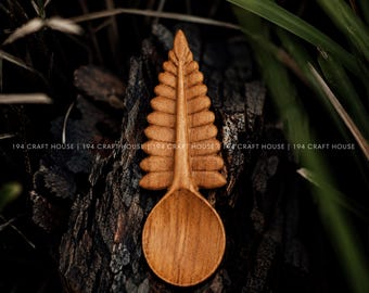 Handcrafted Wooden Fern Leaf Spoon Personalized Gifts for Kids, Mud Kitchen, Potion Play Kit, Montessori Sensory Pretend Play & Nature Play