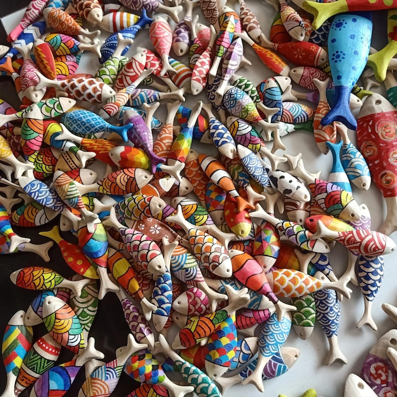 Recorte de peixe em madeira 3D inacabado, projetos de artesanato faça você mesmo, arte de parede costeira, decoração de parede para casa de praia no verão, brinquedos infantis para pintura à mão imagem 14