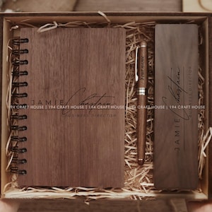 Custom Engraved Wood Notebook & Pen Set: Pesonalized Gifts for Him, New Job Gifts, Birthday Gifts, Teacher Appreciation, Retirement Gifts