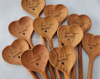Custom Engraved Wooden Heart Measuring Spoons Personalized Wedding Gift For Couple/ Guest Favor/ Bridal Shower Favor/ Bridesmaid's Gift Idea