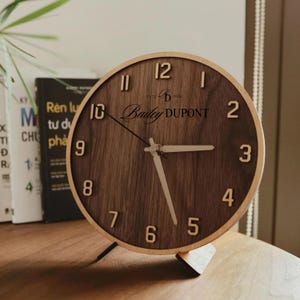 Personalized Wood Desk Clock Engraved Gift for Coworker, Doctor Gift, Teacher Appreciation, Minimalist Office Table Decor, Desk Accessoriess