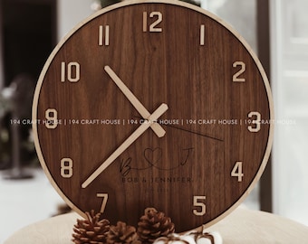Large Wooden Roman Numeral Wall Clock: Engraved Mid-Century Modern Decor
