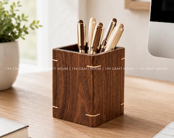 Personalized Walnut Wooden Pen Holder For Desk Organizer, Minimalist Office Decor, Corporate Gifts for Executive, Teacher Appreciation Gifts