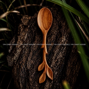 Handgemaakte houten bladlepel, gepersonaliseerd cadeau voor koffie- en theeliefhebbers, kruidenlepel, houten kookgerei, landelijke keukendecoratie