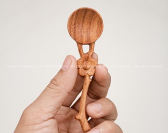 Flower Handle Mini Wood Spoon for Bath Salt, Sugar, Measuring Spoon, Condiment Spoon, Seasoning Spoon, Rustic Kitchen Utensils Decor & Gifts