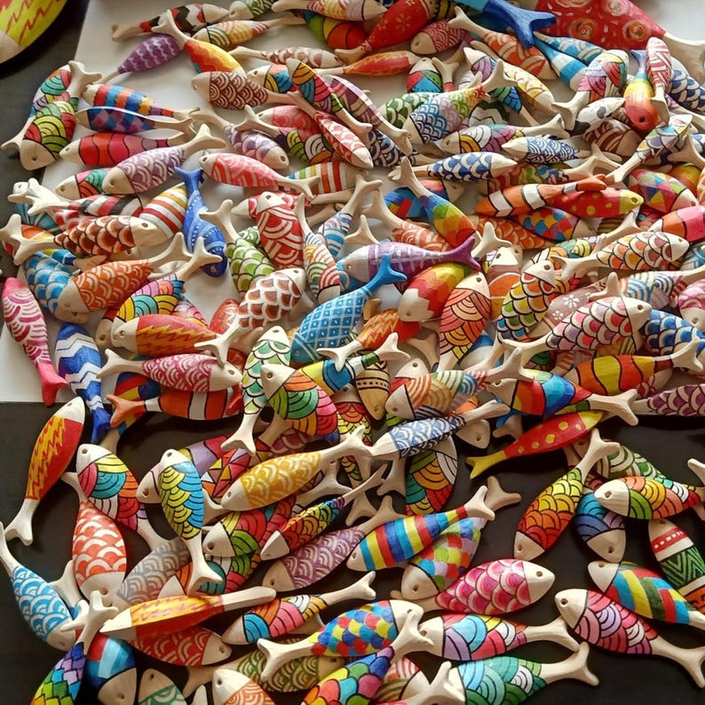 Recorte de peixe em madeira 3D inacabado, projetos de artesanato faça você mesmo, arte de parede costeira, decoração de parede para casa de praia no verão, brinquedos infantis para pintura à mão imagem 13